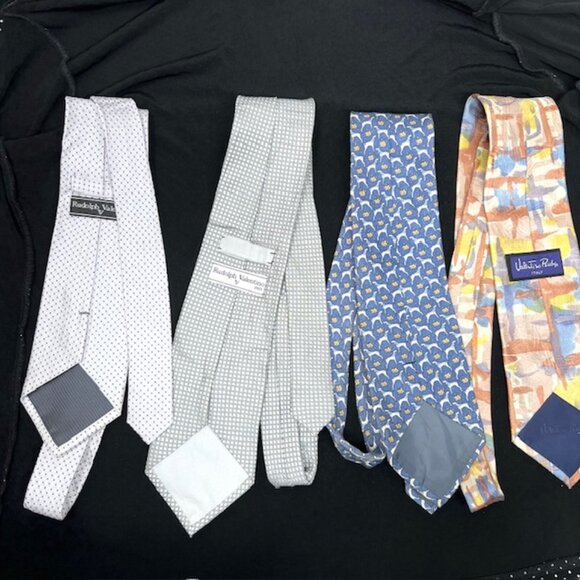 Lot of 4Designer 100% Silk Necktie Valentino R & 2 new Valentino Handkerchief(62 - Picture 3 of 14